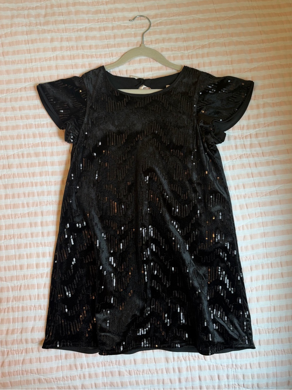 Girls Black Sequin Flutter Sleeve Dress